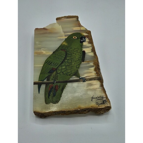 Parrot hand painted on polished slate Signed Tijuana 85 - Picture 3 of 10